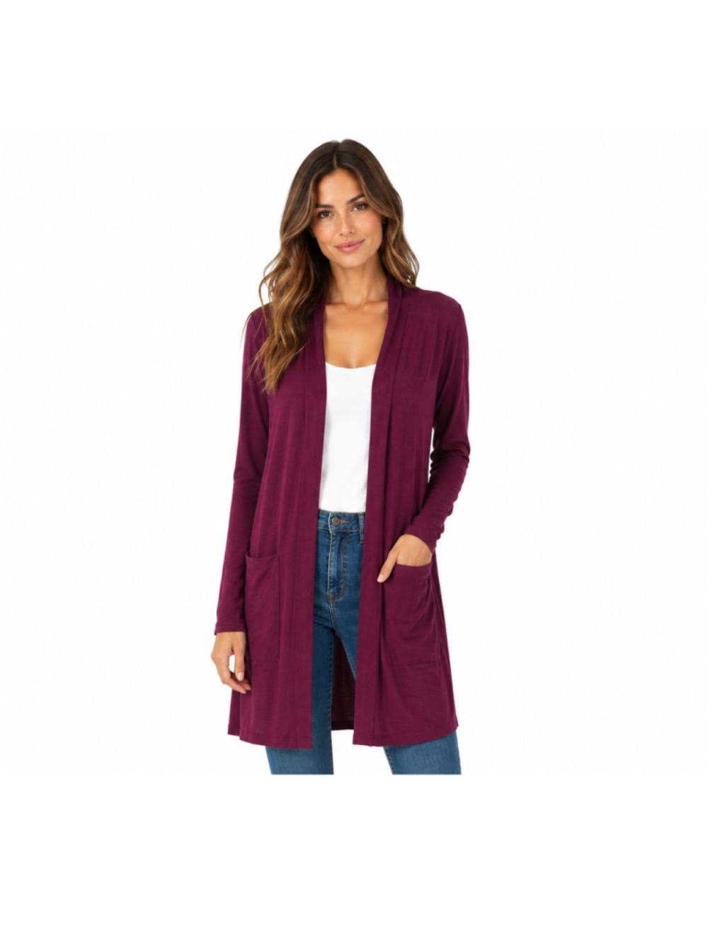 Women’s Zenana Slouchy Pocket Open Cardigan – Dark Burgundy – Size S – NWOT